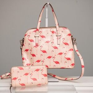 KATE SPADE Pink Flamingo Purse & Wallet All Over Print Whimsical Novelty Bag